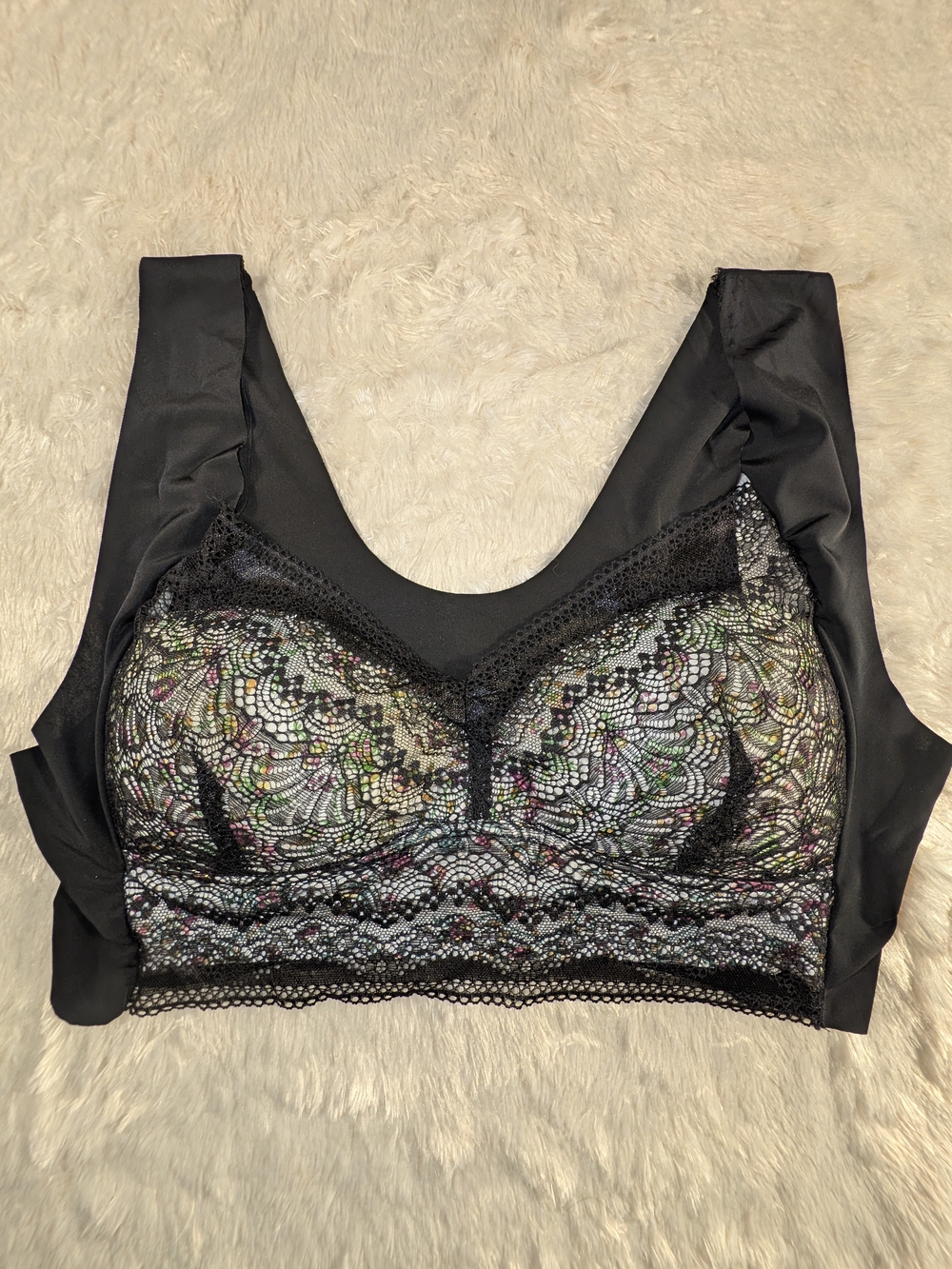 Black Lace Bralette with Multicolor Accents